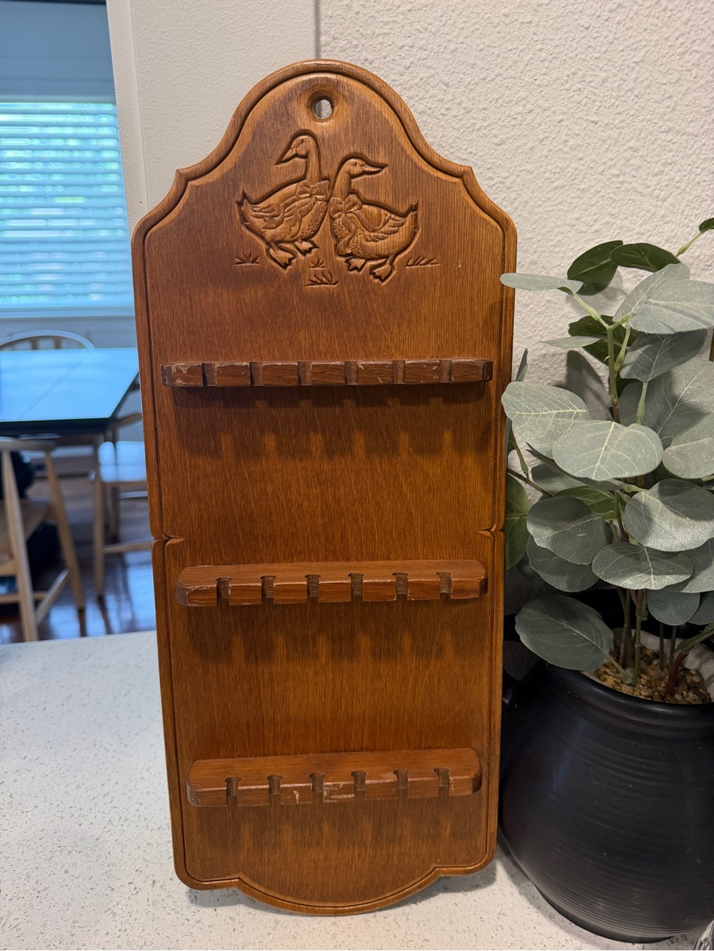 Vintage Wooden Duck Goose Spoon Rack Wall Display Country Kitchen Decor